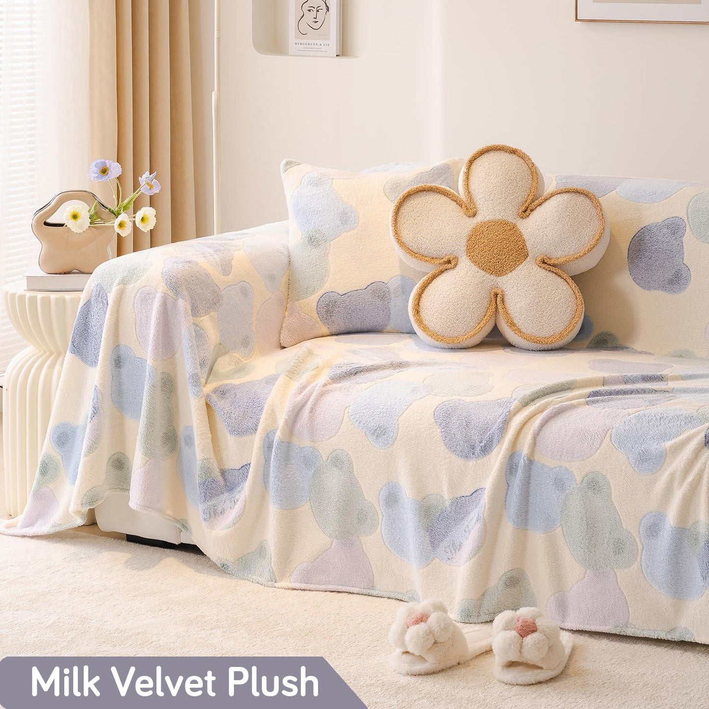 Phil Blue Bear Premium Velvet Plush Sofa Throw Available for 1/2/3 seater sofas | HOKIPO