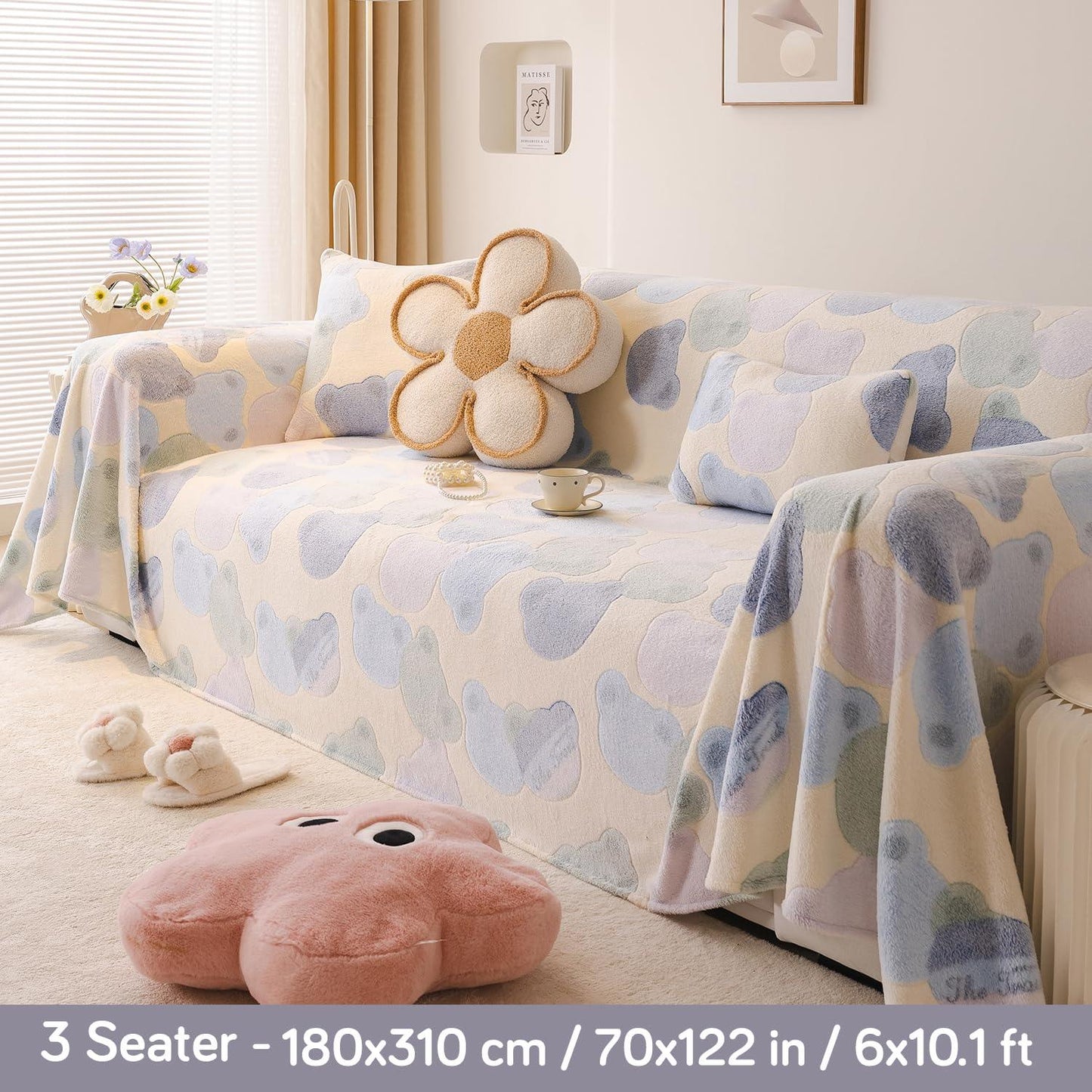 Phil Blue Bear Luxury Velvet Plush Sofa Throw – 3 Seater | HOKIPO