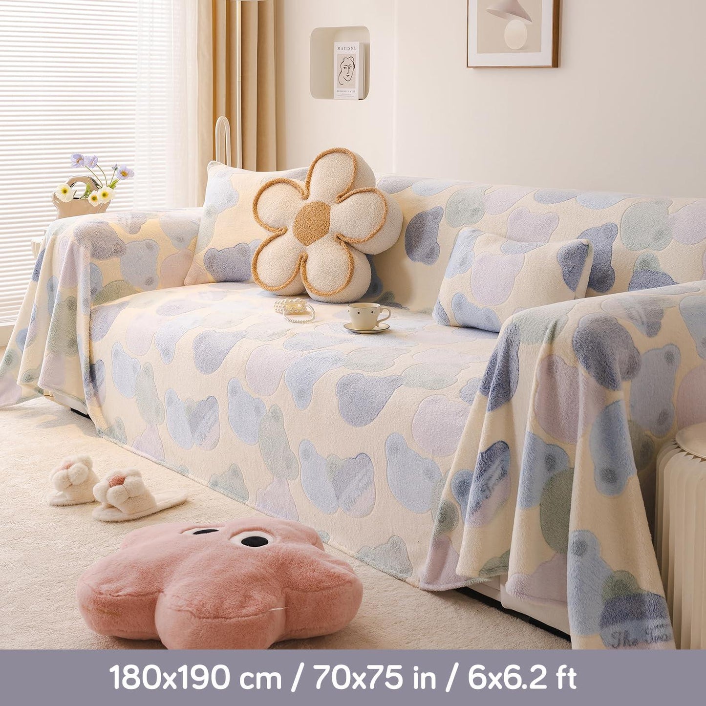 Phil Blue Bear Premium Milk Velvet Plush Sofa Throw | HOKIPO