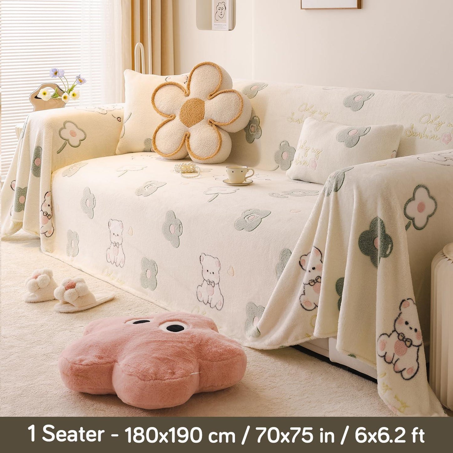 Pink Bear Premium Velvet Plush Sofa Throw Available for 1/2/3 seater sofas | HOKIPO