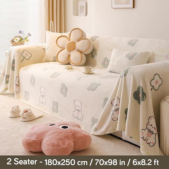 Pink Bear Luxury Velvet Plush Sofa Throw – 2 Seater | HOKIPO