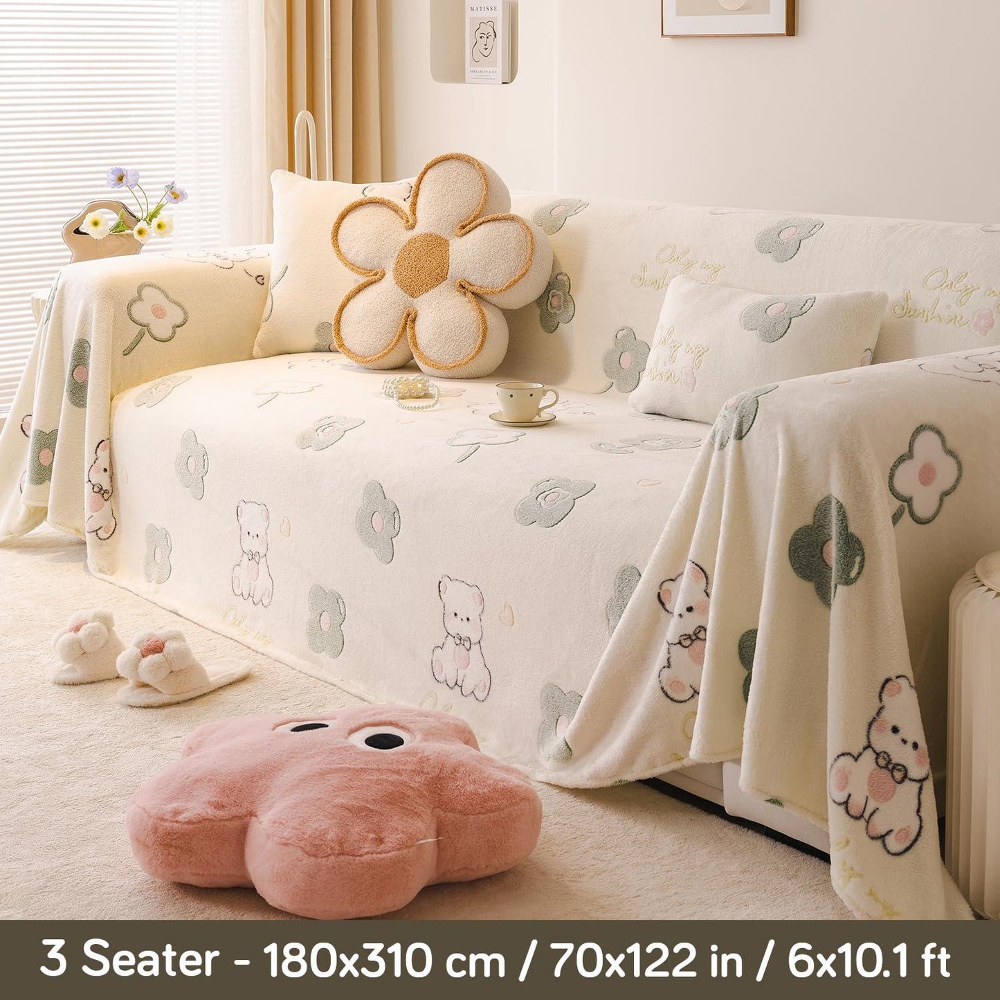 Pink Bear Luxury Velvet Plush Sofa Throw – 3 Seater | HOKIPO