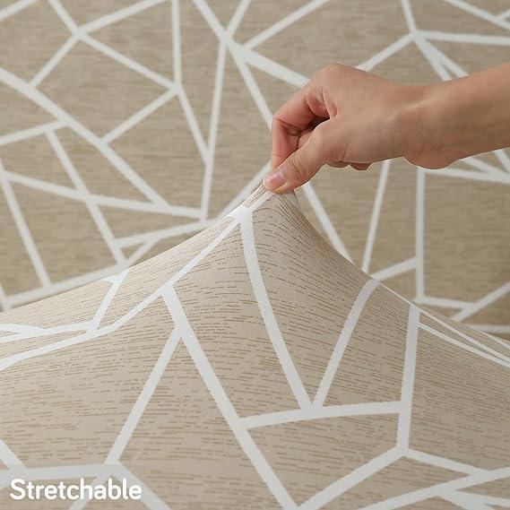 Stretchable 140 GSM Footstool Cover, Beige Abstract Geometry - HOKIPO | Har Ghar ka Humsafar