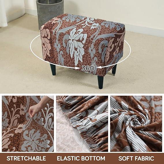 Stretchable 140 GSM Footstool Cover, Rich Chocolate Damask Floral - HOKIPO | Har Ghar ka Humsafar