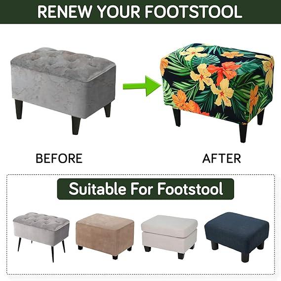 Stretchable 140 GSM Footstool Cover, Spring Green Hibiscus - HOKIPO | Har Ghar ka Humsafar