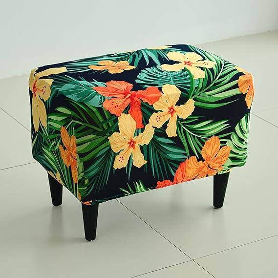 Stretchable 140 GSM Footstool Cover, Spring Green Hibiscus - HOKIPO | Har Ghar ka Humsafar
