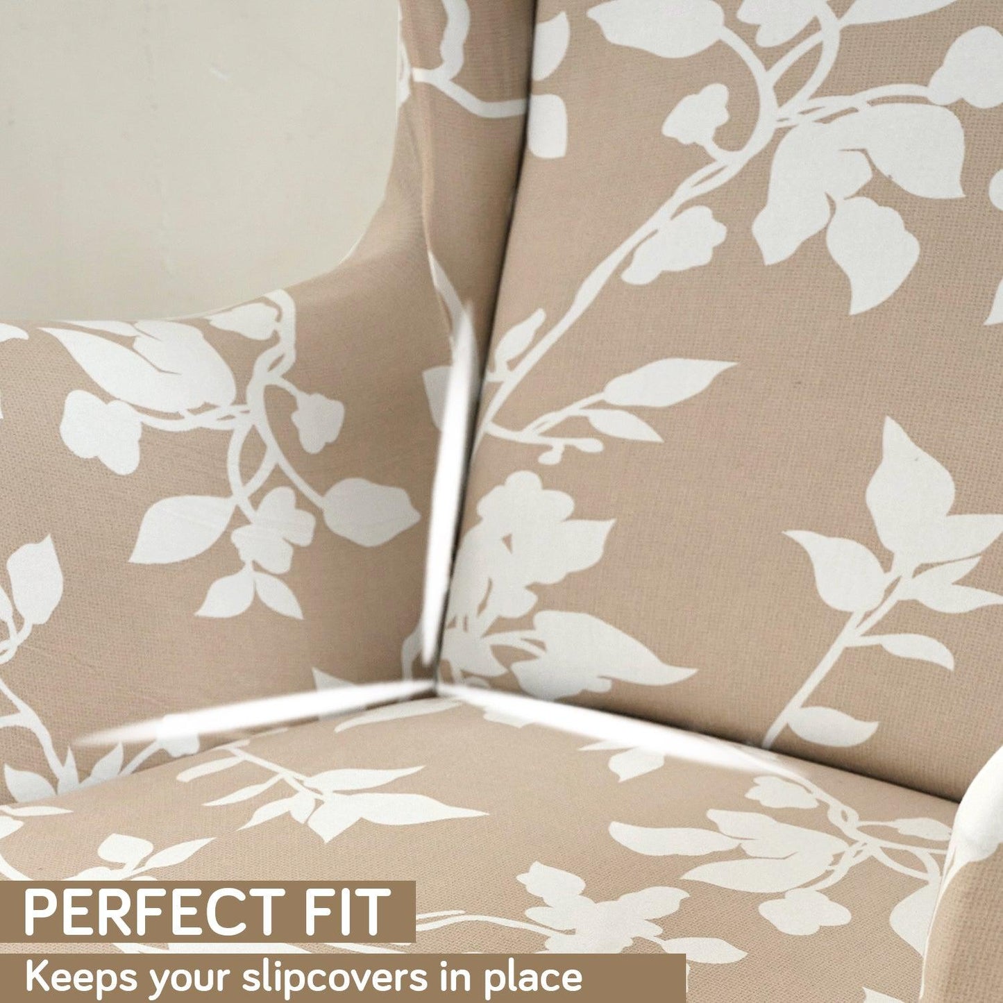 Buff Brown Sillehoute Floral Elastic Wing Chair Covers