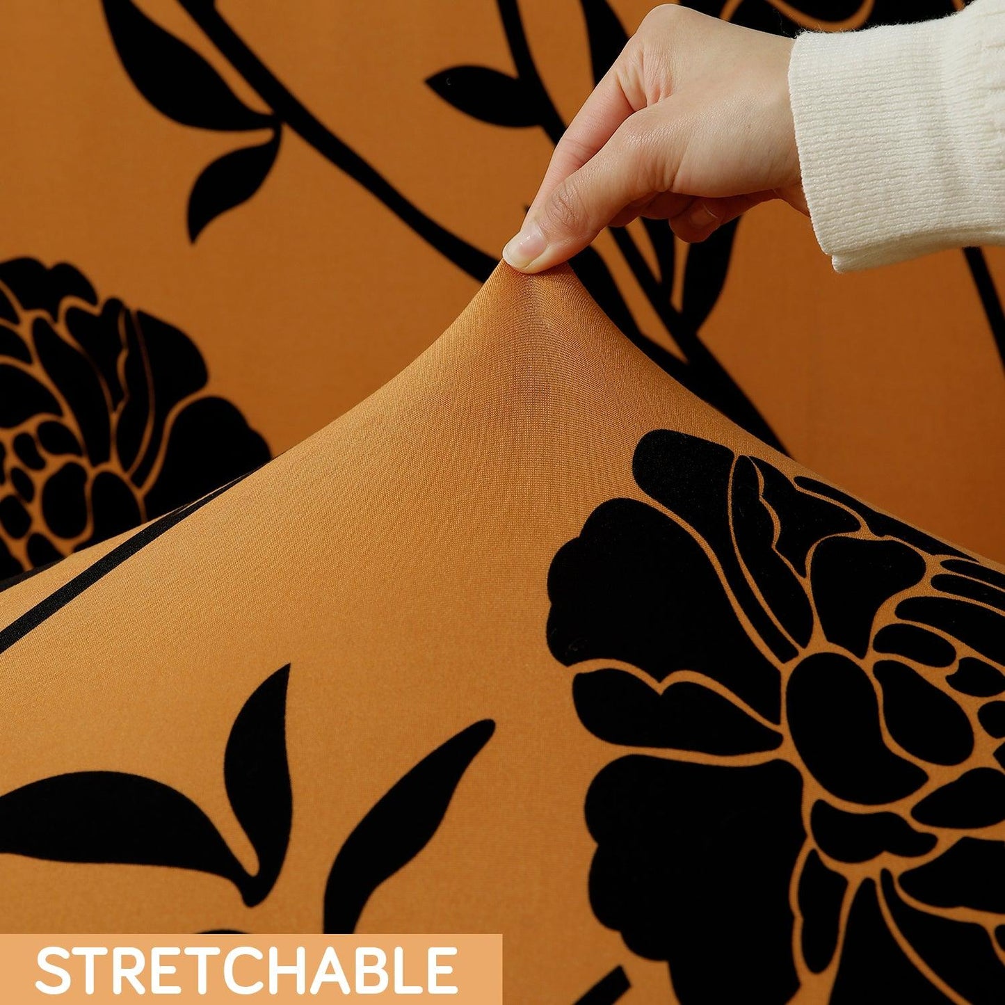 Copper Brown Floral Stretchable Chair Cover for Wingback Chair