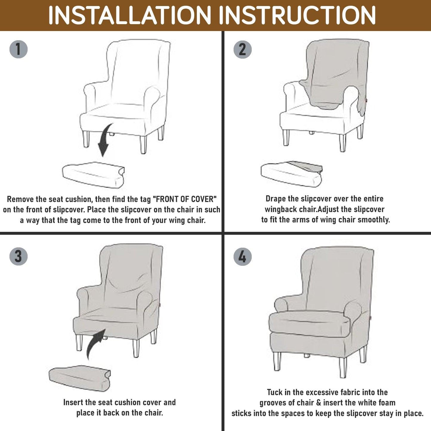 Step-by-Step Guide on How to Put on Feather Brown Floral Elastic wing chair cover