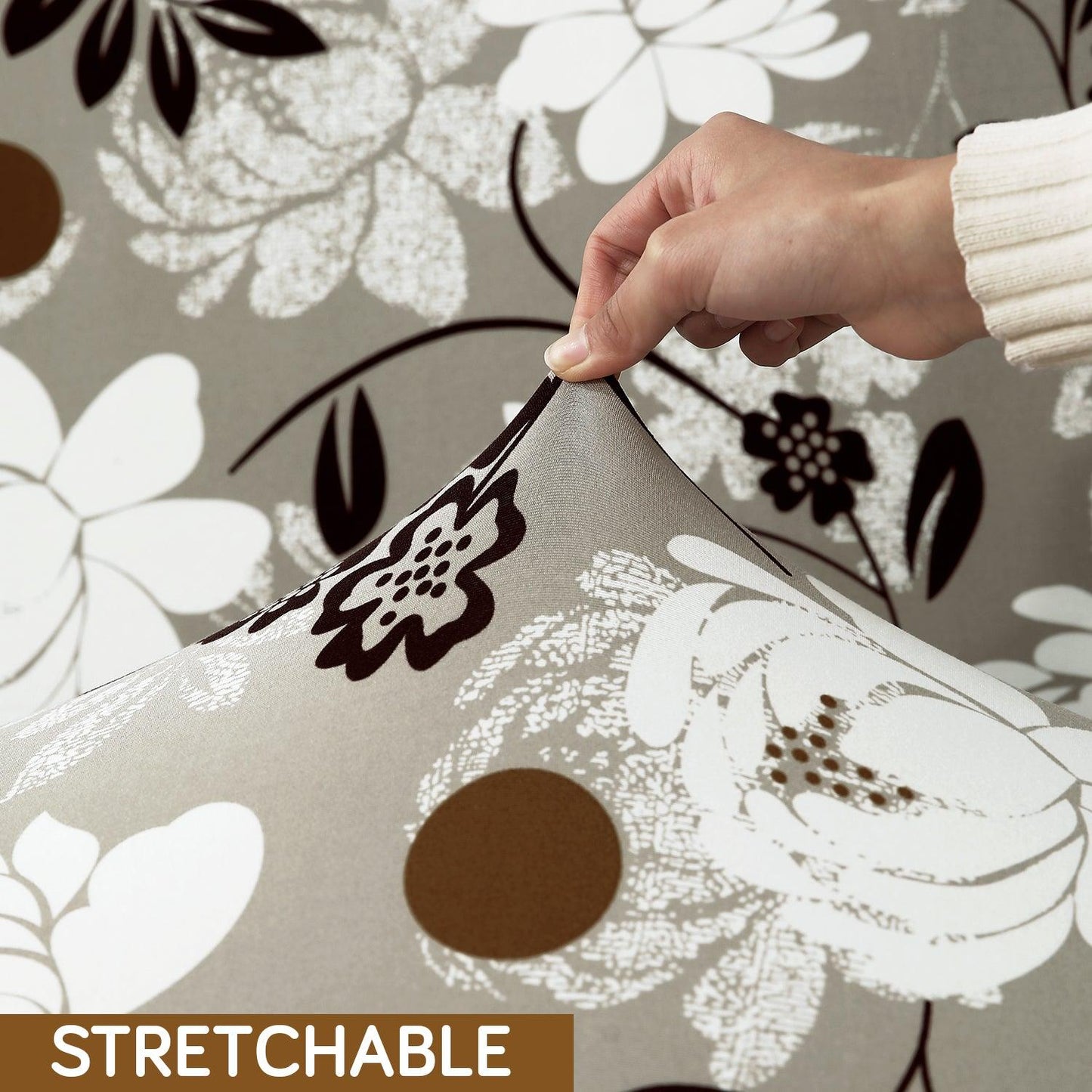 Feather Brown Floral Stretchable Chair Cover for Wingback Chair