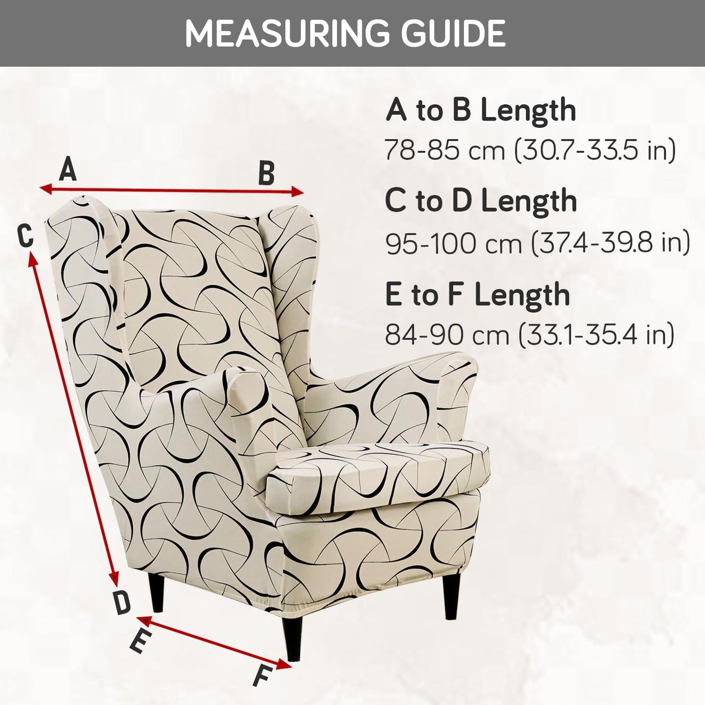 Natural Beige Abstract Art Stretchable Chair Cover for Wingback Chair size guide