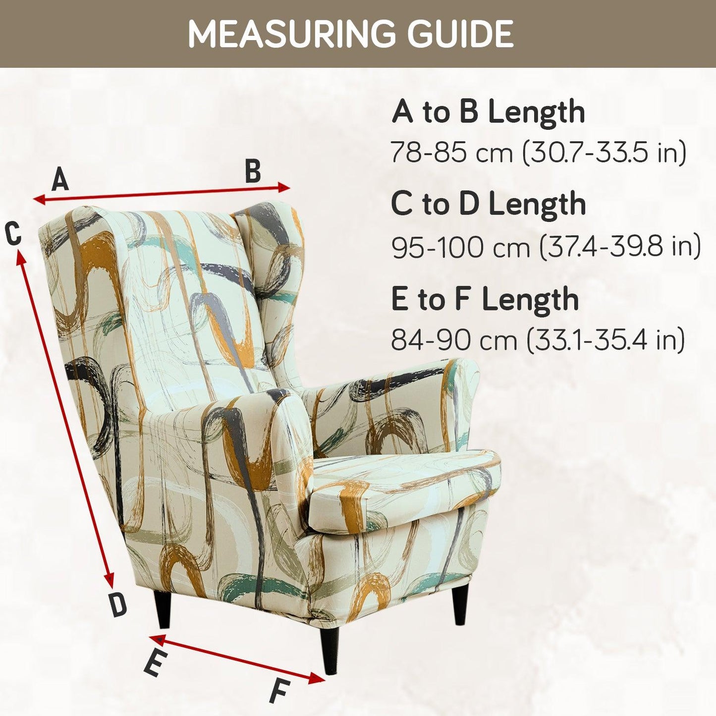Parchement Beige Abstract Art Stretchable Chair Cover for Wingback Chair size guide