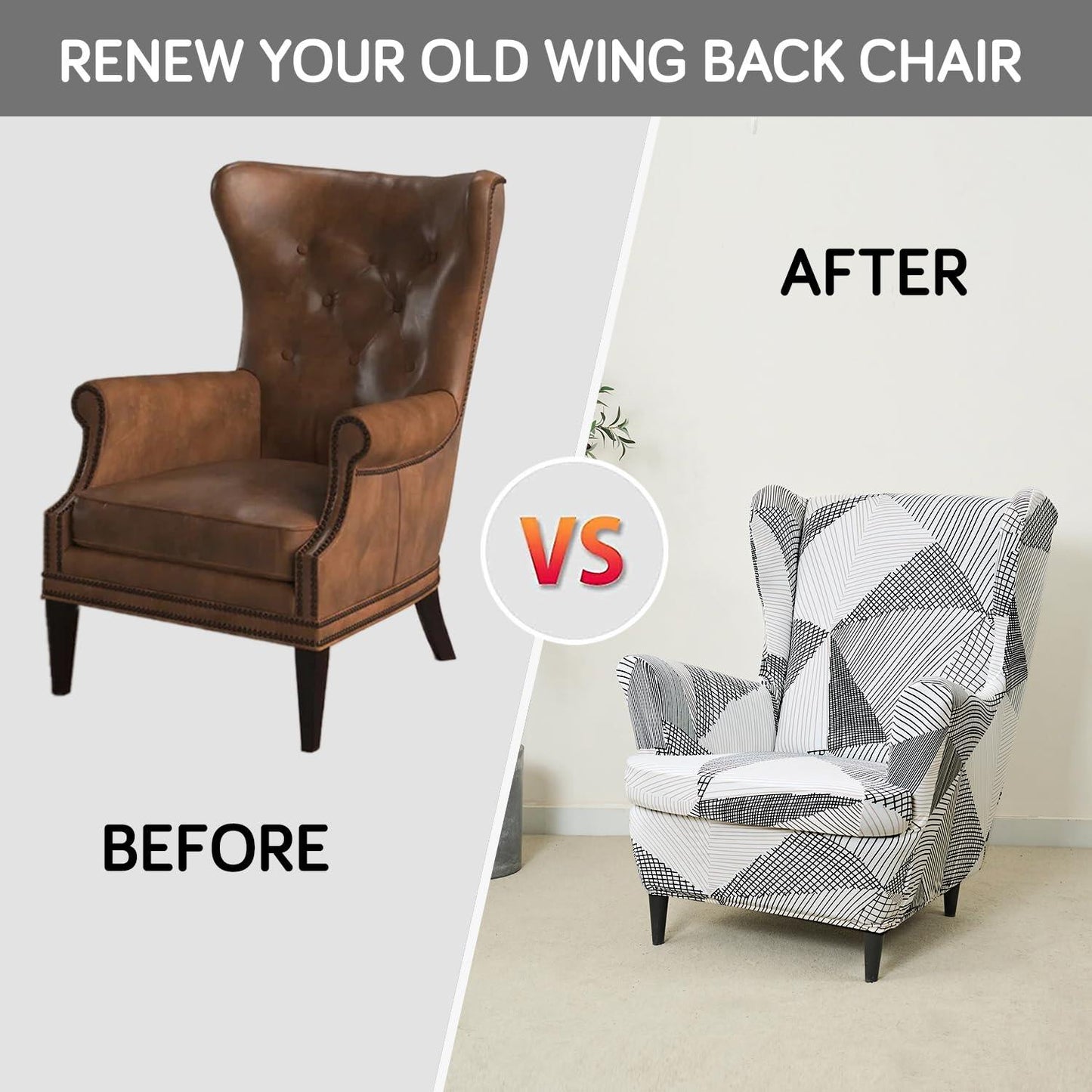 Snow White Black Geometry stylish Elastic Wing Chair Cover