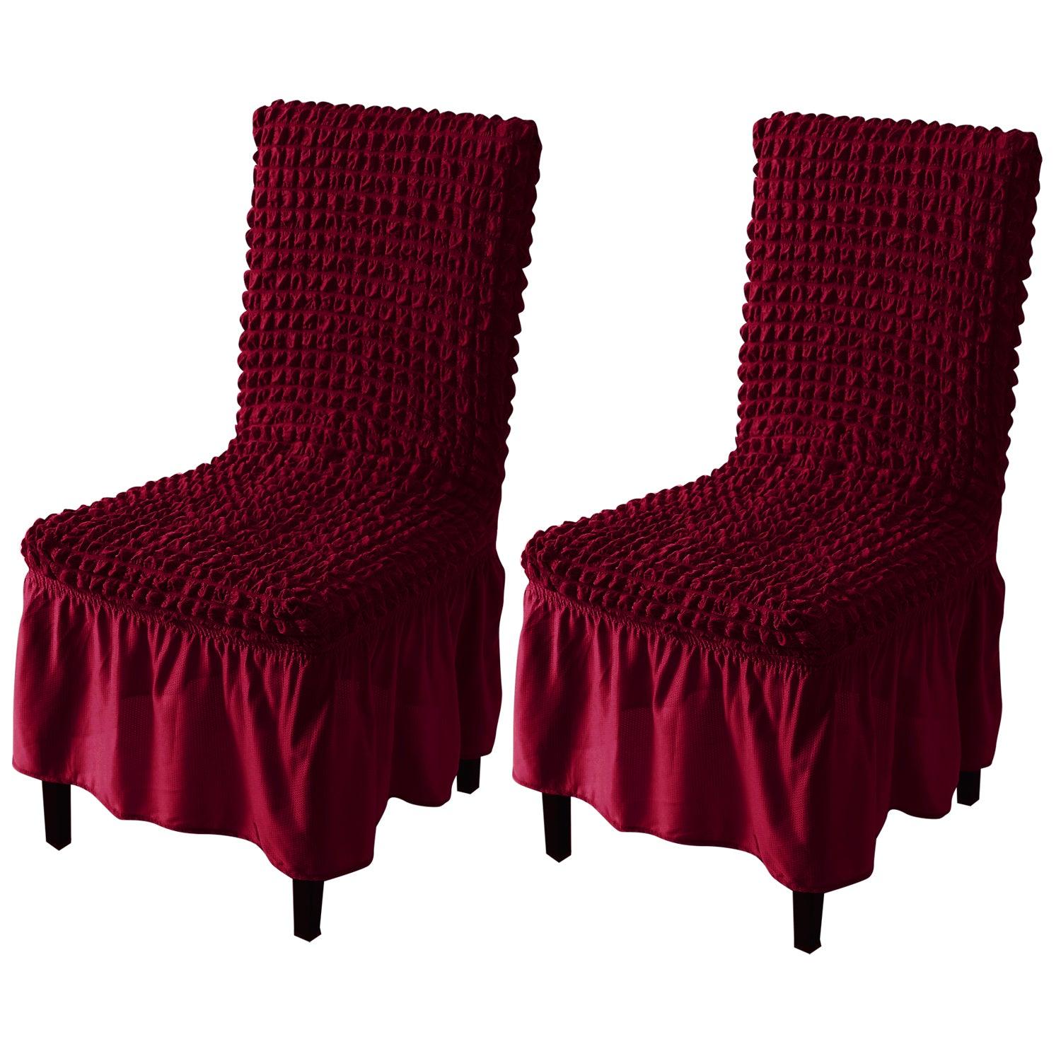 Stretchable 240 - 260 GSM Turkish Bubble Frill Dining Chair Cover Set of 1/2/4/6, Wine - HOKIPO | Har Ghar ka Humsafar