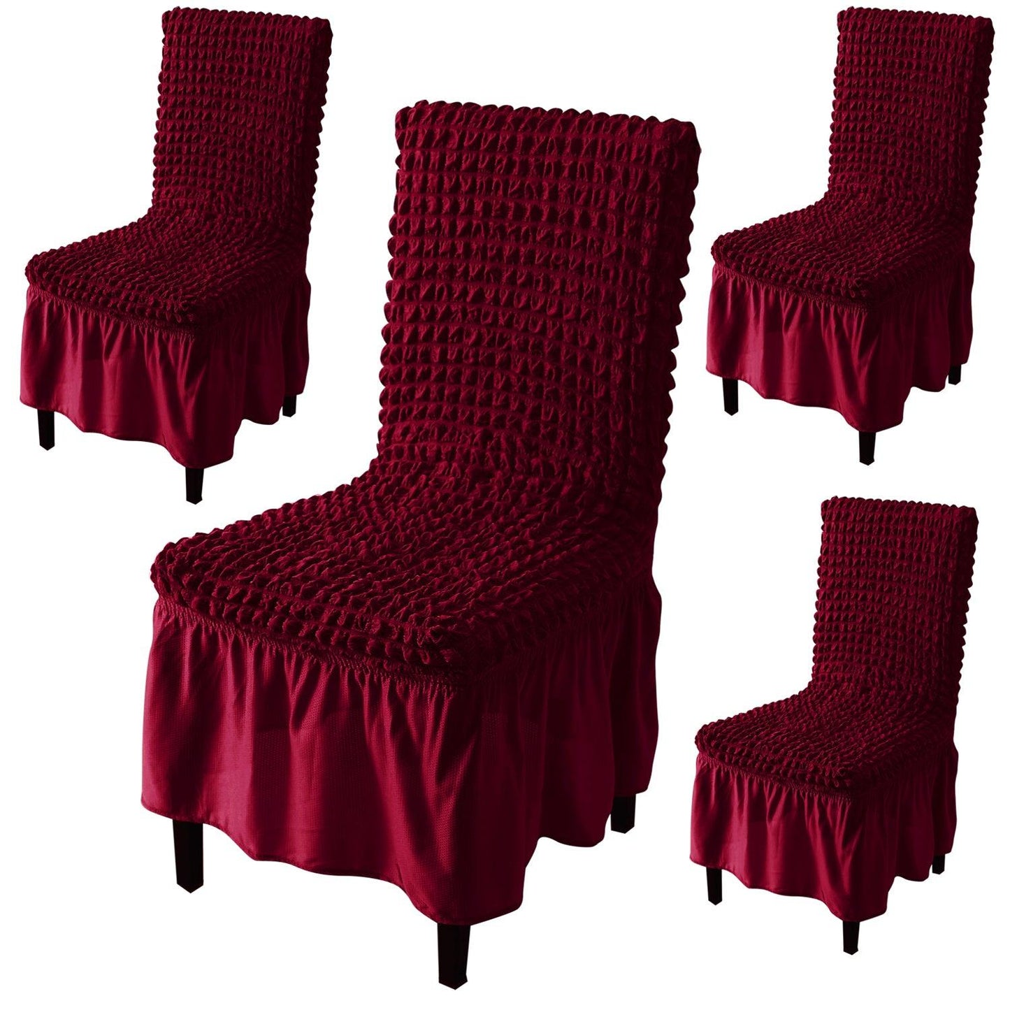 Stretchable 240 - 260 GSM Turkish Bubble Frill Dining Chair Cover Set of 1/2/4/6, Wine - HOKIPO | Har Ghar ka Humsafar