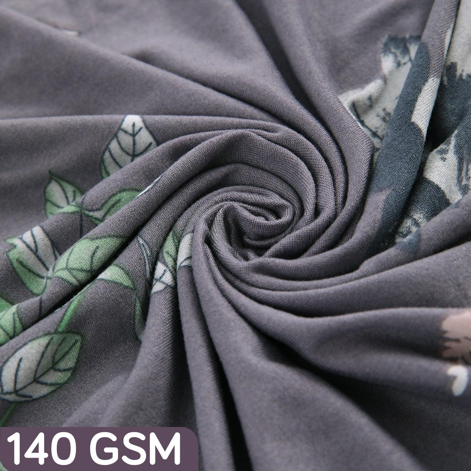 Stretchable Frill Chair Cover Set of 1/2/4/6, Bentonite Grey Budding Florals - HOKIPO | Har Ghar ka Humsafar