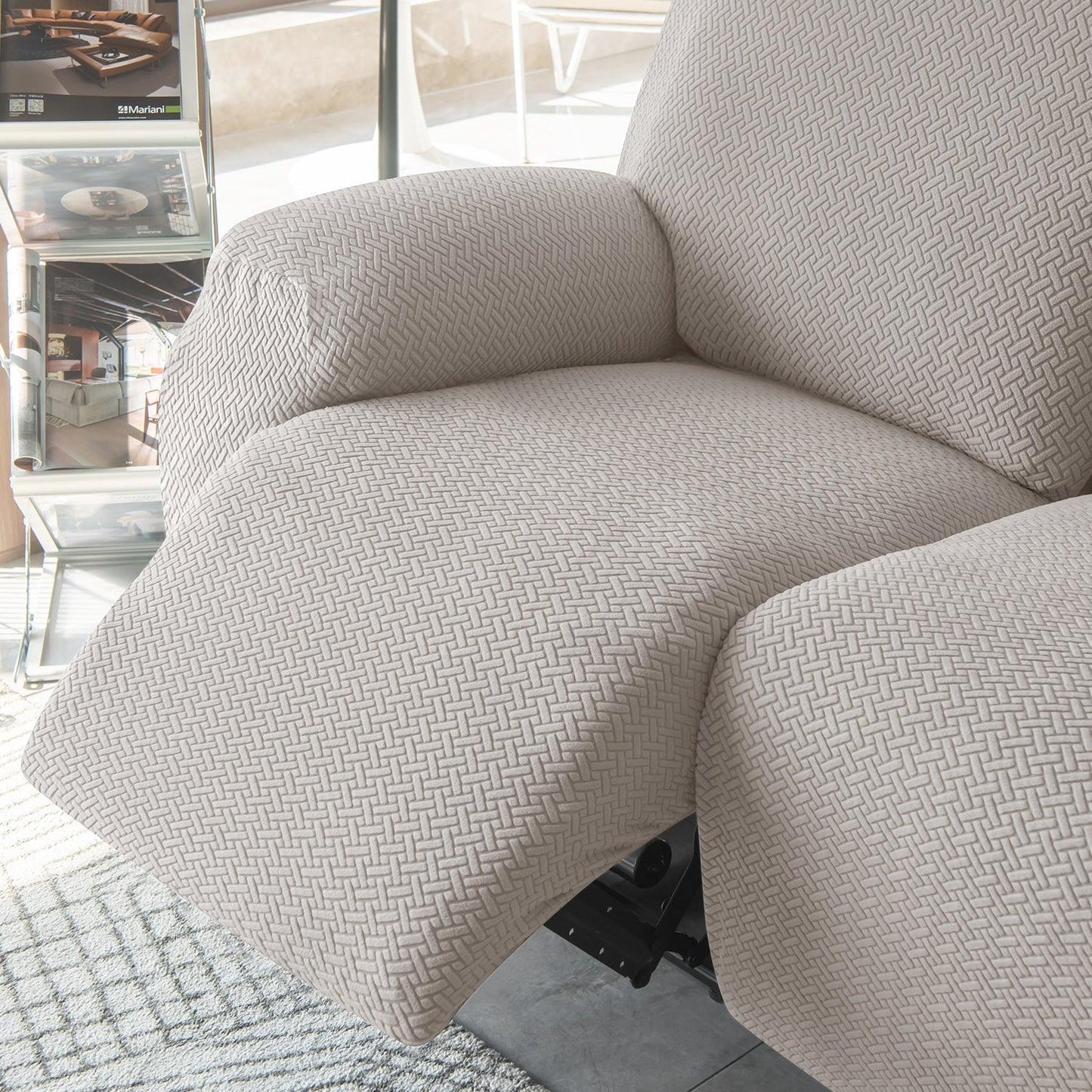 Taupe Brown Stretchable Jacquard Recliner Sofa Cover | Elastic & Anti - Slip - HOKIPO | Har Ghar ka Humsafar