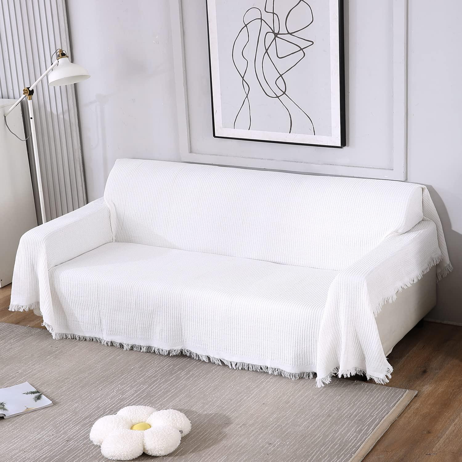 Premium White Colour Polycotton Sofa Throw HOKIPO – HOKIPO Har