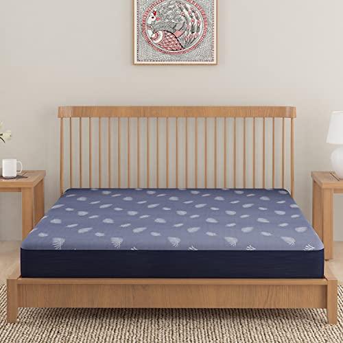 Woven Jacquard Elastic Fitted Waterproof Mattress Protector, Blue - HOKIPO | Har Ghar ka Humsafar