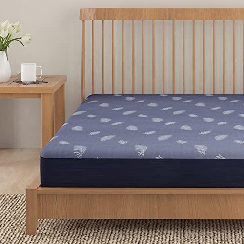 Woven Jacquard Elastic Fitted Waterproof Mattress Protector, Blue - HOKIPO | Har Ghar ka Humsafar