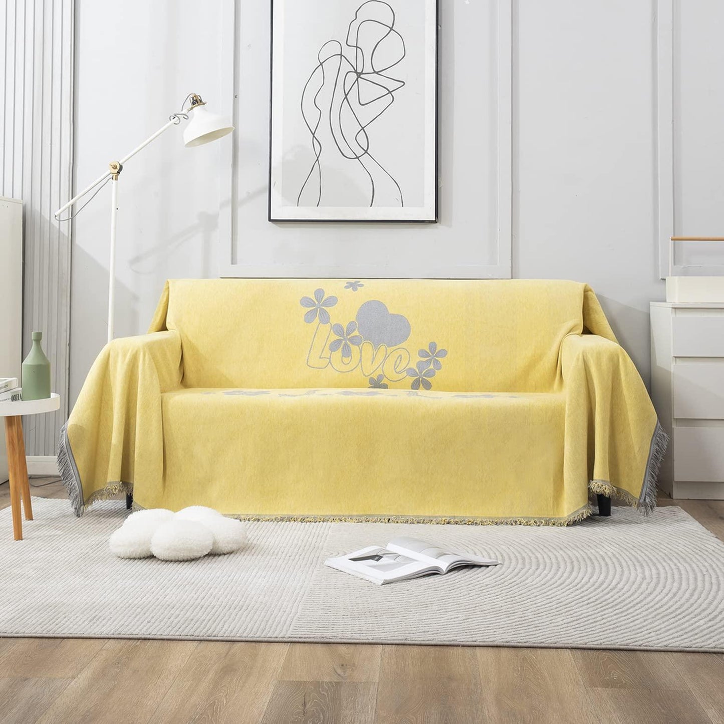 Yellow Nature Chenille Sofa Throw Blanket | 1/2/3 Seater Couch Throw - HOKIPO | Har Ghar ka Humsafar