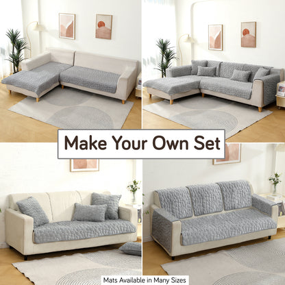 Premium Pebble Milk Velvet Anti Slip Sofa Mat for 1/2/3 Seater, Moon Grey