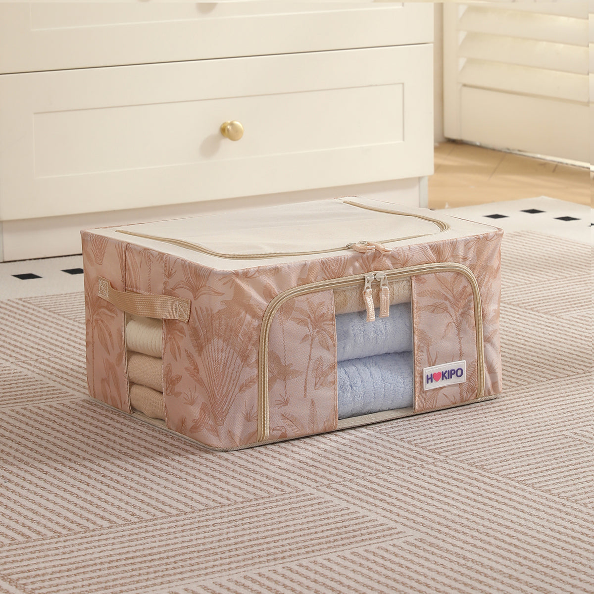 Foldable Cloth Storage Organizer for Wardrobe, Beige Botanica