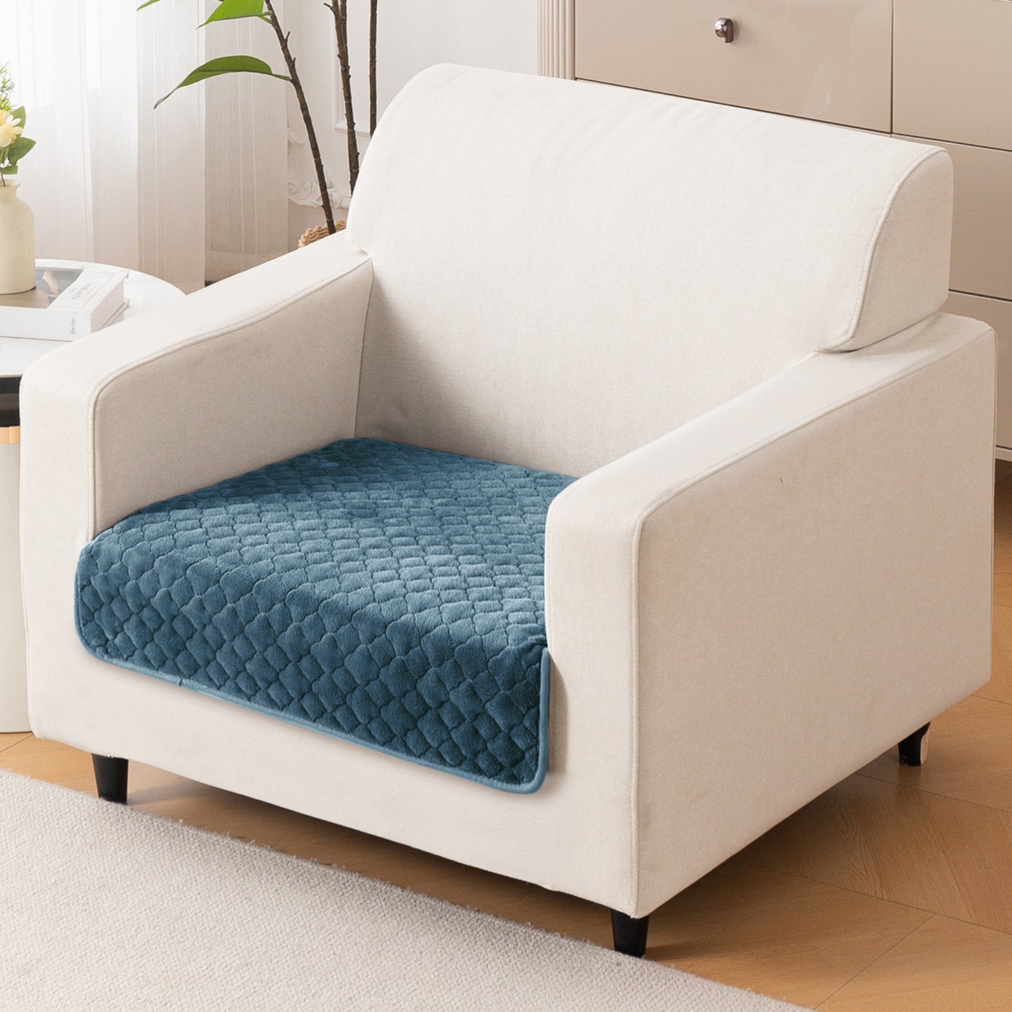 Diamond Plush Pebble Quilted Sofa Cover Mat, Blue