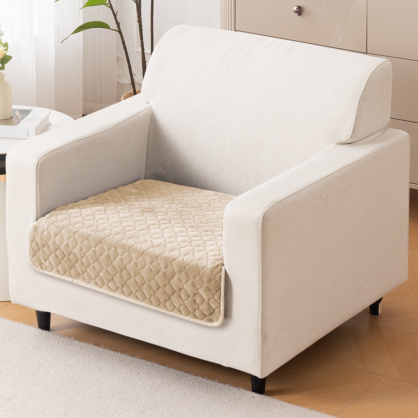 Diamond Plush Pebble Quilted Sofa Cover Mat, Beige