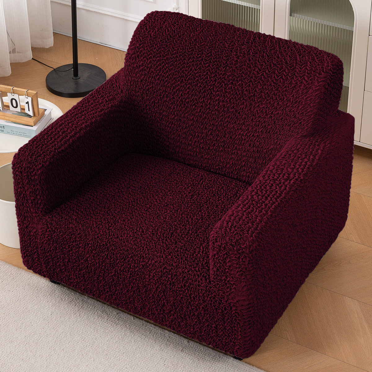 Italian Belissia Luxe Series' Super Stretchable Microfiber 1/2/3 Seater Sofa Cover, Merlot Wine