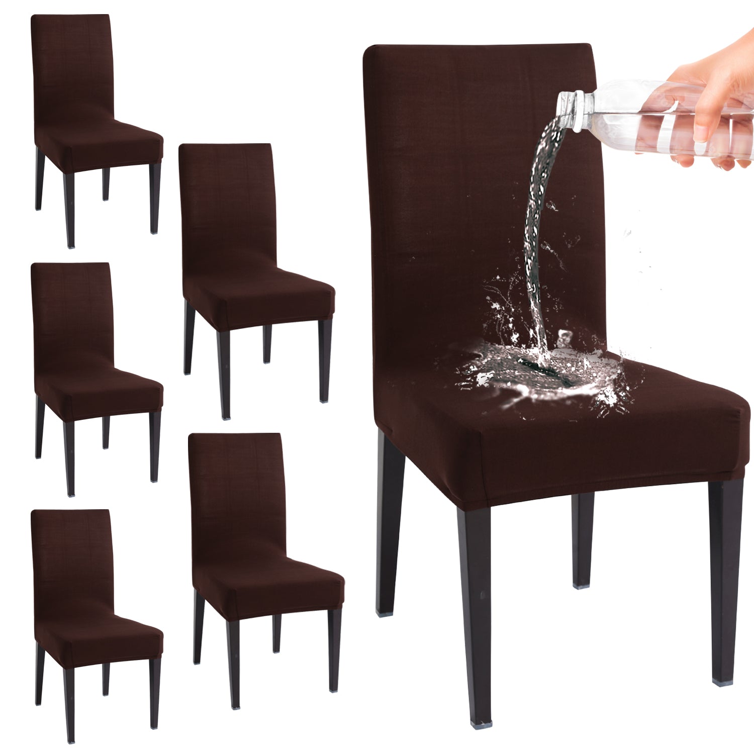 Elastic Stretchable Water Resistant Dining Chair Cover, Brown