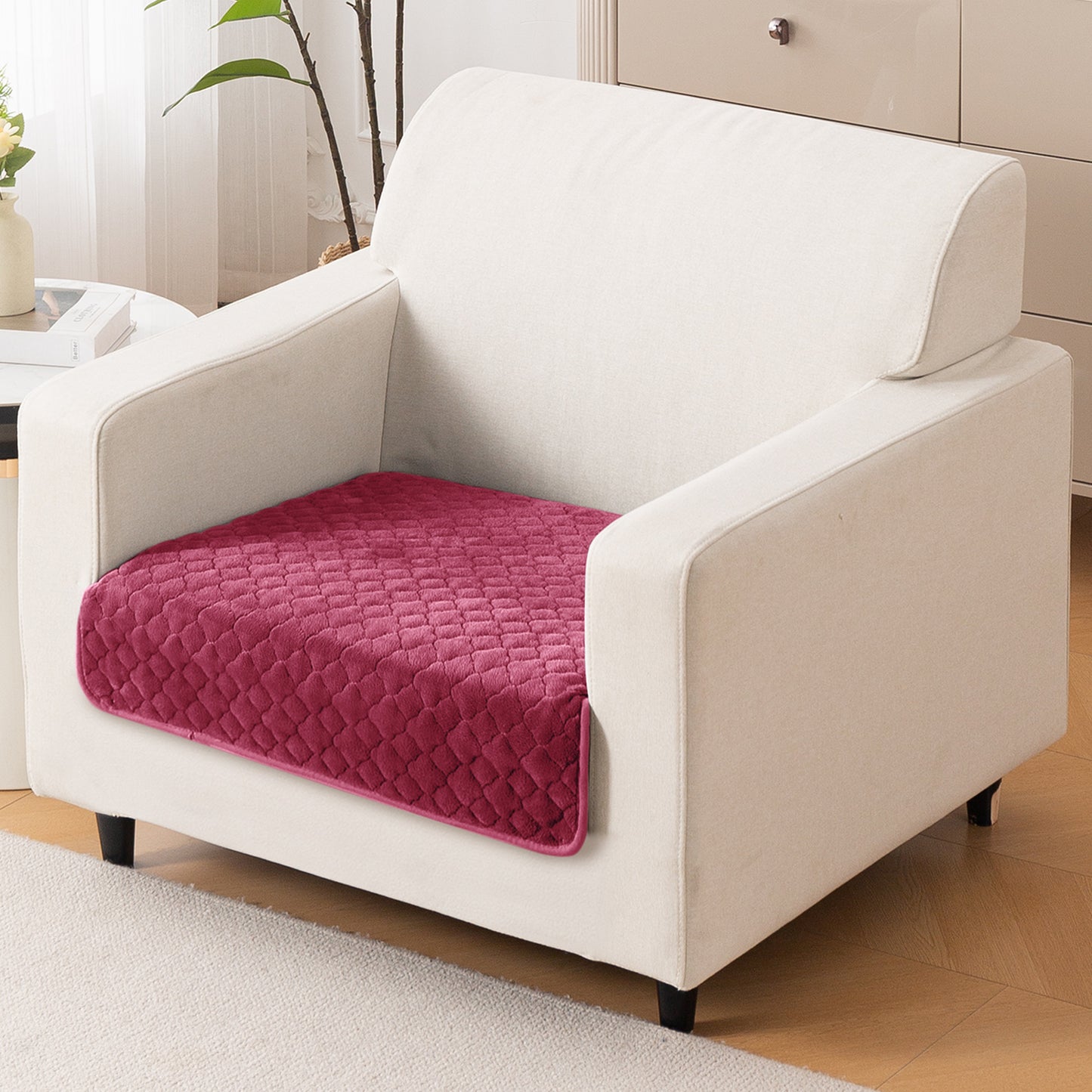 Diamond Plush Pebble Quilted Sofa Cover Mat, Wine
