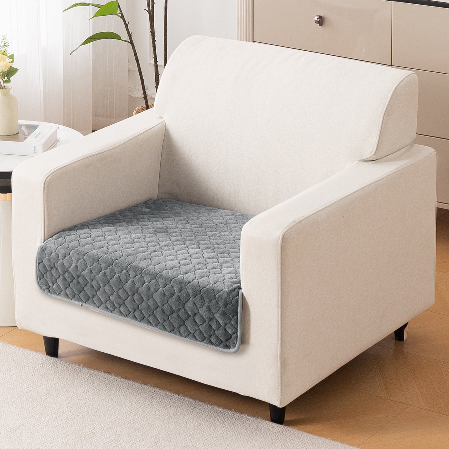 Diamond Plush Pebble Quilted Sofa Cover Mat, Grey