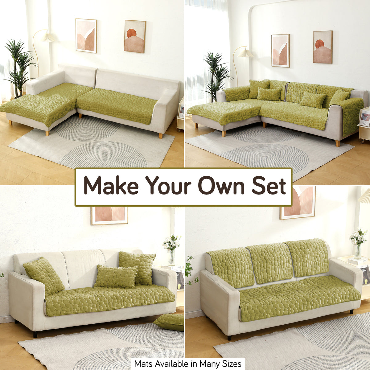 Premium Pebble Milk Velvet Anti Slip Sofa Mats, Pristine Green