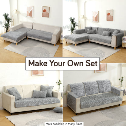 Premium Pebble Milk Velvet Anti Slip Sofa Mat for 1/2/3 Seater, Moon Grey