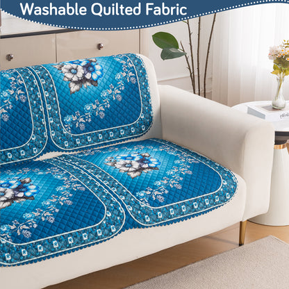 LoomVerse Quilted Sofa Cover Set Washable Sofa Panel for Seat & Back - Royal Meadow
