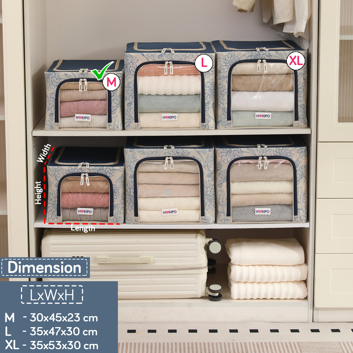 Foldable Cloth Storage Organizer for Wardrobe, Blue Blossom