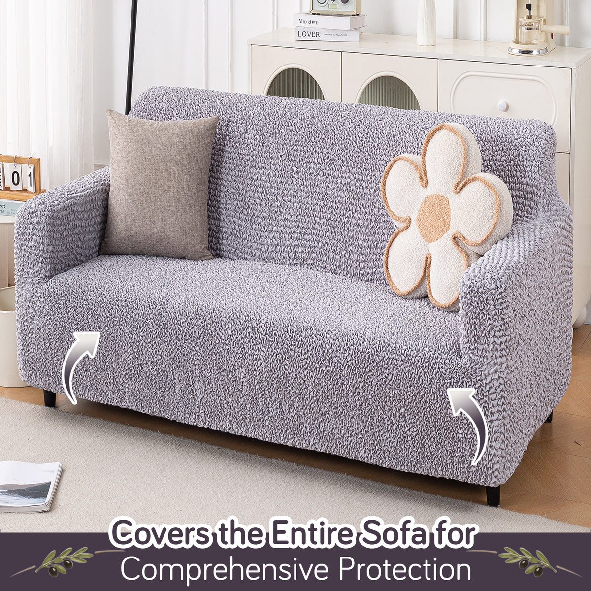 Italian Belissia Luxe Series' Super Stretchable Microfiber 1/2/3 Seater Sofa Cover, Ice Grey