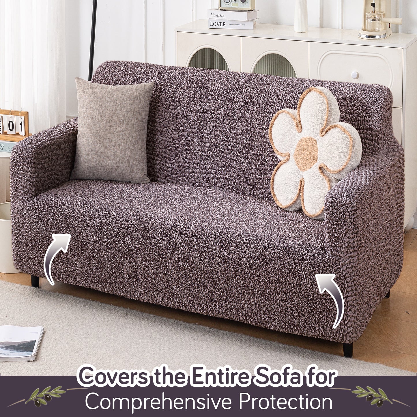 Italian Belissia Luxe Series' Super Stretchable Microfiber 1/2/3 Seater Sofa Cover, Plum Brown