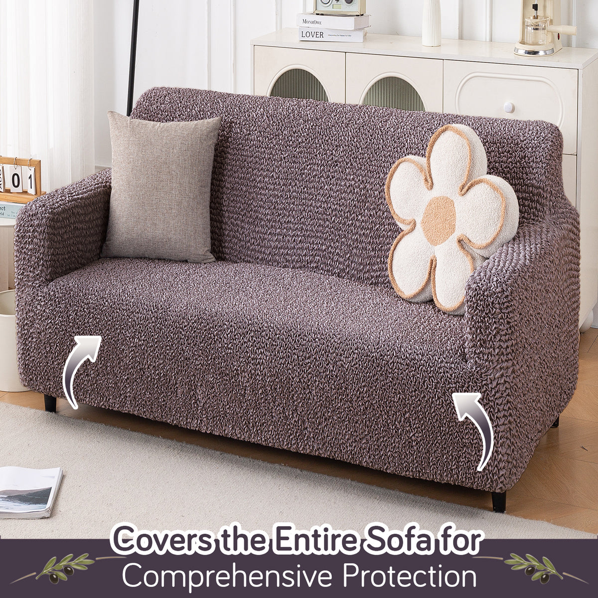 Italian Belissia Luxe Series' Super Stretchable Microfiber 1/2/3 Seater Sofa Cover, Plum Brown