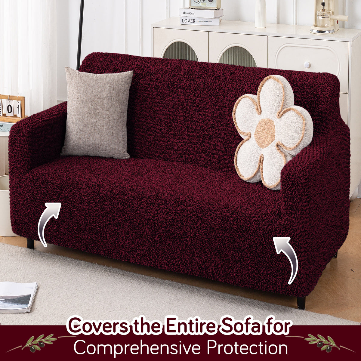 Italian Belissia Luxe Series' Super Stretchable Microfiber 1/2/3 Seater Sofa Cover, Merlot Wine