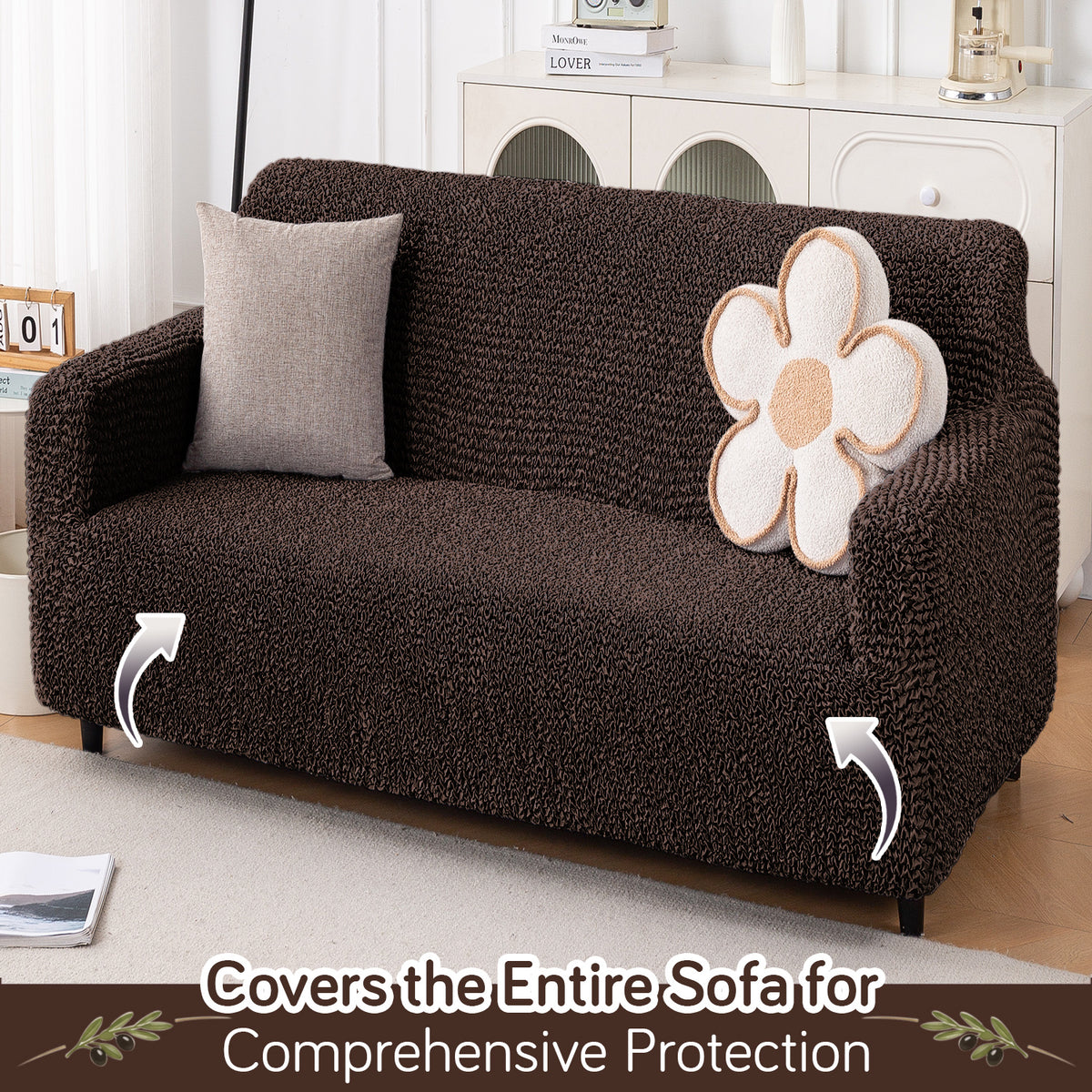 Italian Belissia Luxe Series' Super Stretchable Microfiber 1/2/3 Seater Sofa Cover, Chocolate Brown