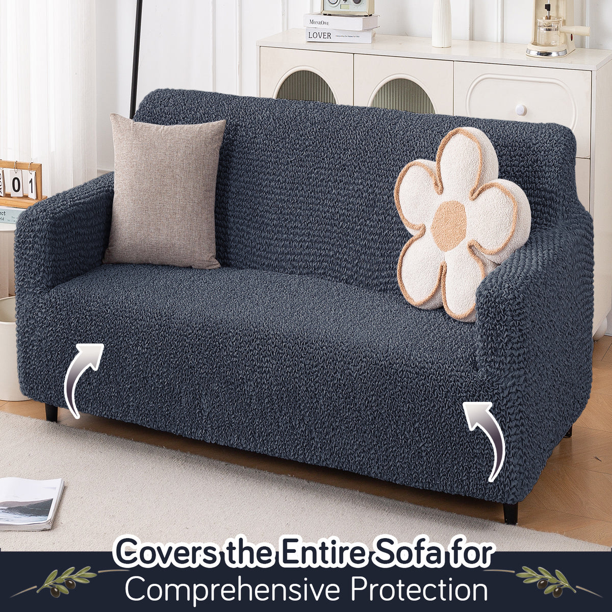 Italian Belissia Luxe Series' Super Stretchable Microfiber 1/2/3 Seater Sofa Cover, Navy Blue