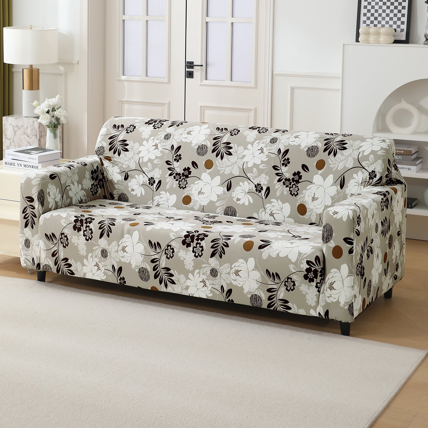 Feather Brown Floral Colour modern elastic 3 seater sofa cover​s
