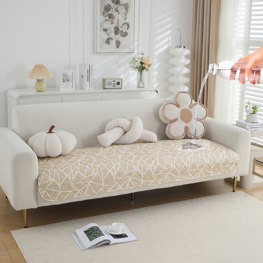 HOKIPO Water Repellent + Waterproof Quilted Sofa Mats, Beige Abstract Geometry