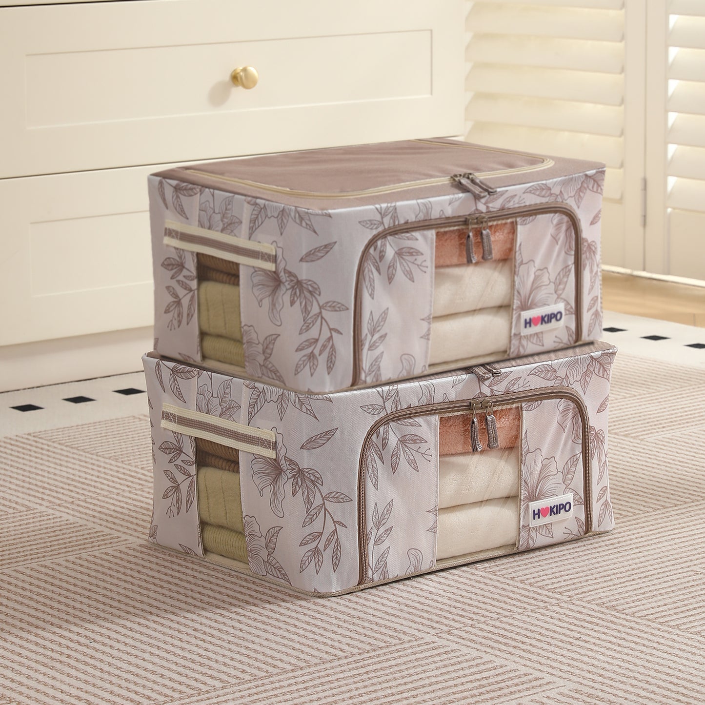 Foldable Cloth Storage Organizer for Wardrobe, Latte Floral