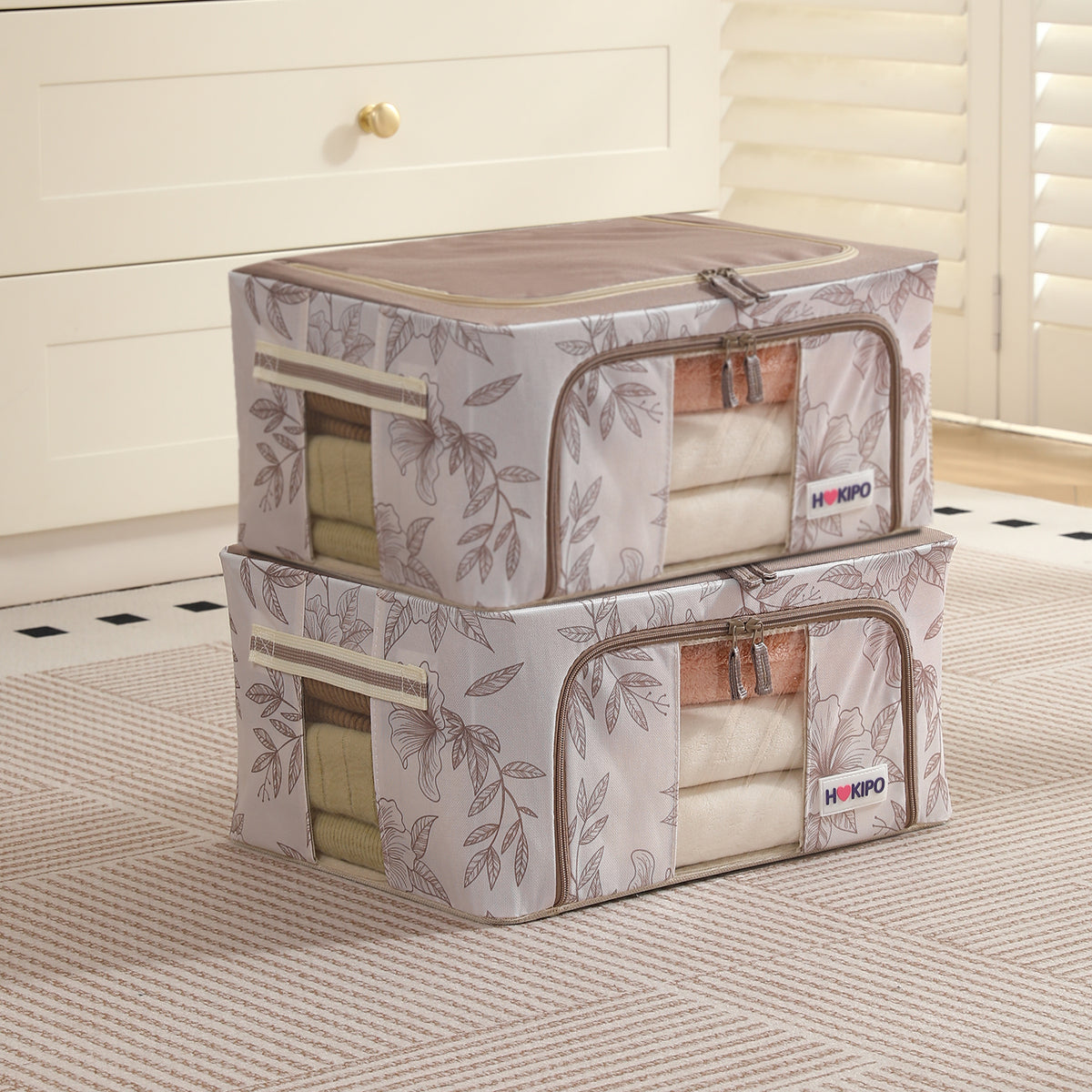 Foldable Cloth Storage Organizer for Wardrobe, Latte Floral