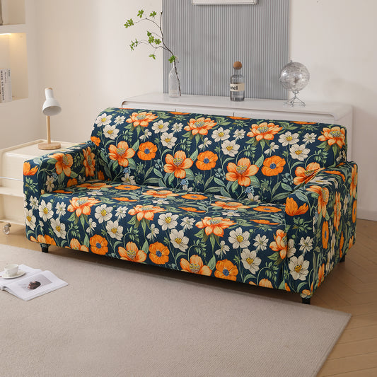 Premium Printed Velvet Sofa Cover 1/2/3 Seaters Fully Covered, Teal Twilight Garden