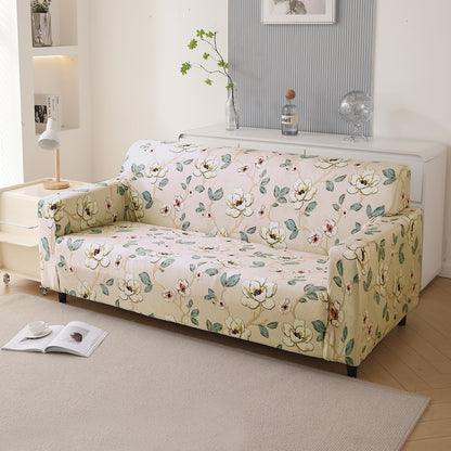 Premium Printed Velvet Sofa Cover 1/2/3 Seaters Fully Covered, Buttercream Magnolia Whisper