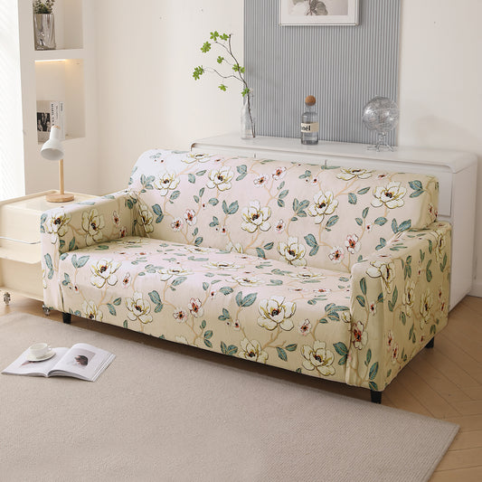 Premium Printed Velvet Sofa Cover 1/2/3 Seaters Fully Covered, Buttercream Magnolia Whisper